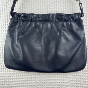 Susan Gail Navy Blue Leather Shoulder Bag Slouch Hobo Gold Accent Purse